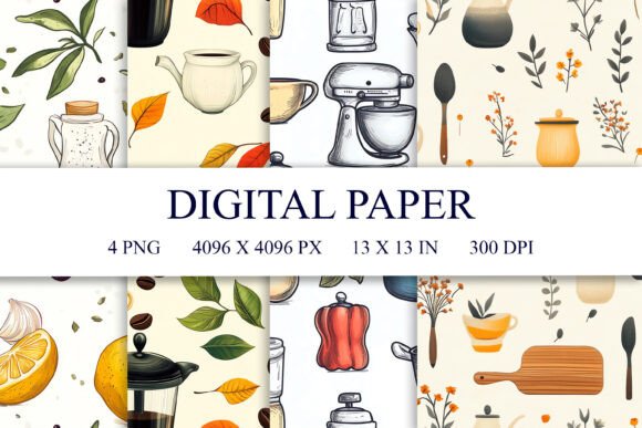 4 Kitchen Tools Seamless Patterns for Creative Projects