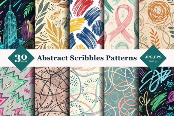 Abstract Scribbles Seamless Patterns 05