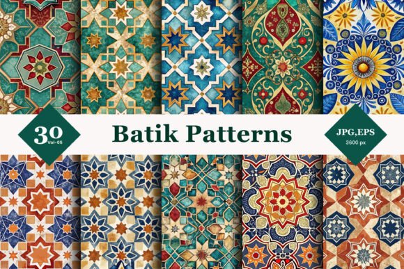 Batik Style Seamless Patterns 05