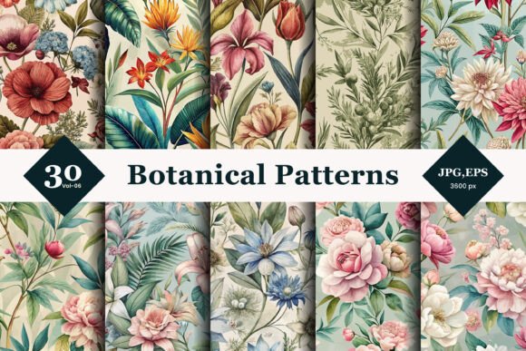 Botanical Seamless Patterns 06: Elevating Design with Organic Elegance