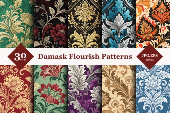 Damask Flourish Seamless Patterns 02