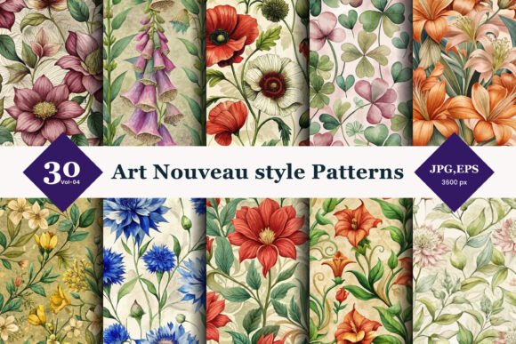 Embracing Timeless Elegance: The Versatility of Art Nouveau Style Seamless Patterns 04