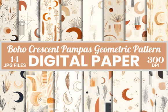 Evaluating the Boho Crescent Pampas Geometric Patterns Bundle for Digital Design Projects