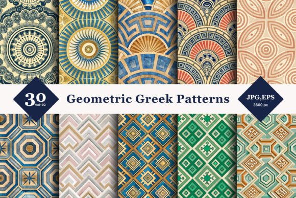 Geometric Greek Key Seamless Patterns 02