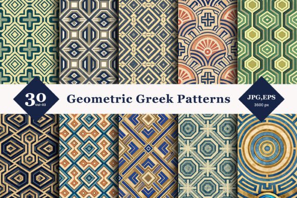 Geometric Greek Key Seamless Patterns 03
