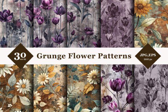 Grunge Flower Seamless Patterns 02: Elevate Your Design Aesthetic