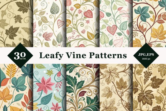 Leafy Vine Seamless Patterns 05: Elevating Design with Nature’s Intricate Elegance