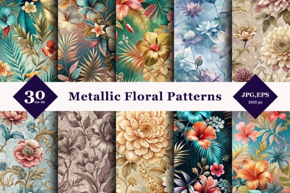 Metallic Floral Seamless Patterns 06