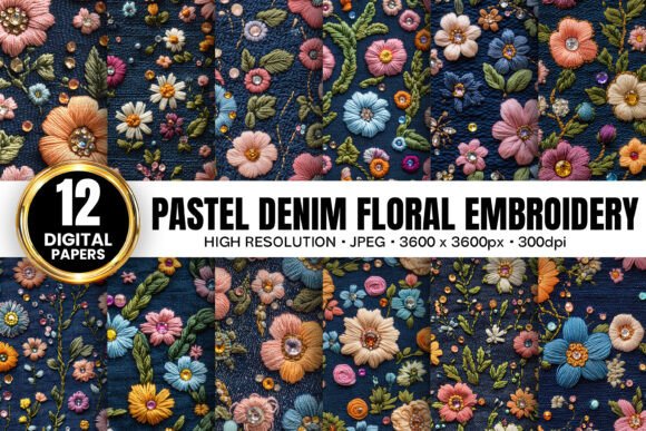 Pastel Denim Floral Embroidery Patterns: A Versatile Tool for Creative and Commercial Projects