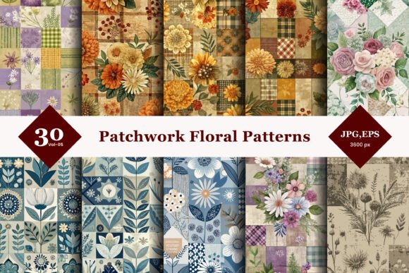 Patchwork Floral Seamless Patterns 05