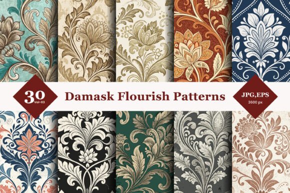 The Art of Regal Elegance: Exploring Damask Flourish Seamless Patterns 03