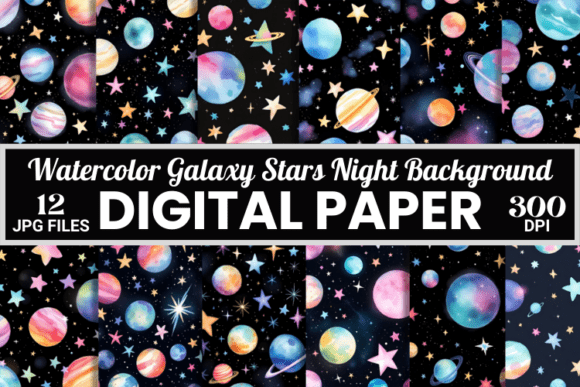 Watercolor Galaxy Planets Stars Patterns